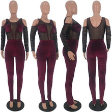 Load image into Gallery viewer, Elegant Sexy Jumpsuits for Women Long Sleeve Patchwork Mesh Black Bodycon Jumpsuit Rompers Backless Party Club Jumpsuit