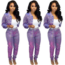 Load image into Gallery viewer, Sequin Glitter 2 Piece Set Women&#39;s Suit Single-breasted Jacket Top and Long Pants Sexy Club Outfits Matching Sets Ensemble Femme