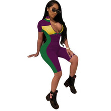 Load image into Gallery viewer, Summer Playsuits Shorts Casual Rompers Sexy V-Neck Front Zipper Striped Bodycon Jumpsuit Fitness Workout Bodysuit Catsuit