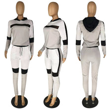 Load image into Gallery viewer, Patchwork Grey Casual Two Piece Set Tracksuit Women Hooded Crop Top and Pants Set Sweat Suit Women 2 Piece Tracksuit Sets
