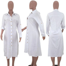 Load image into Gallery viewer, White Shirt Dress Women Button-up Knee-length Long Sleeve Shift Dress Office Lady Loose Casual Tunic Basic Dresses