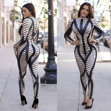 Load image into Gallery viewer, Sexy Printed Jumpsuit Women Turtleneck Bodysuit Long Sleeve Pants Romper Leotard Bandage Bodycon Jumpsuit Catsuit