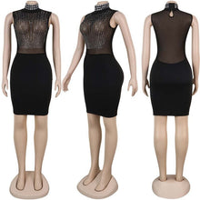 Load image into Gallery viewer, Sheer Mesh Rhinestone Dress Women Elegant Midi Bodycon Party Dress Autumn Summer See Through Glitter Sparkle Sexy Club Dresses