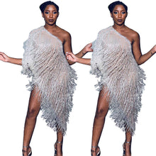 Load image into Gallery viewer, Elegant One Shoulder Celebrity Evening Runway Party Dress Women Fringe Tassels Asymmetrical Club Dress Robe Vestidos De Fiesta