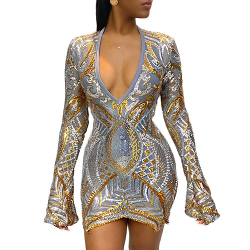 Women Sequin Bodycon Dress Autumn Winter Sheer Mesh Elegant Party Luxury Dress Evening Sparkly Glitter Mini Sexy Club Dresses