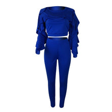 Load image into Gallery viewer, Ladies Autumn Winter Sweat Suits 2 Piece Set Women Long Sleeve Ruffle Crop Top and Pencil Pants Casual Tracksuit Two Piece Sets