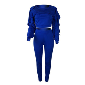 Ladies Autumn Winter Sweat Suits 2 Piece Set Women Long Sleeve Ruffle Crop Top and Pencil Pants Casual Tracksuit Two Piece Sets