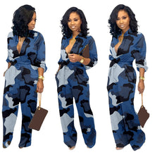 Load image into Gallery viewer, Autumn Casual Rompers Womens Jumpsuit Plus Size Camouflage Print Jumpsuit Long Sleeve Pockets Loose Wide Leg Jumpsuit Overalls