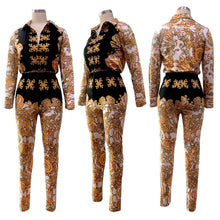 Load image into Gallery viewer, Sexy Two Piece Sets Tracksuit Women Vintage Print Long Sleeve Shirt Tops and Pencil Pants Clubwear 2 Pcs Outfits Sweat Suits