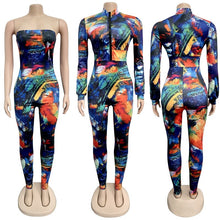 Load image into Gallery viewer, Casual Print 2 Piece Set Women Tracksuit Autumn Winter Outfit Bodycon Jumpsuit Top Two Piece Long Pants Set Sport Suit Women Set