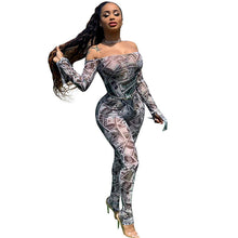 Load image into Gallery viewer, Dollar Printed Jumpsuit Women Fall Off Shoulder Long Sleeve Bodycon Jumpsuits and Rompers Female Slash Neck Skinny Sexy Overalls