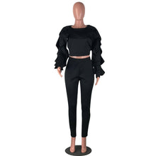 Load image into Gallery viewer, Ladies Autumn Winter Sweat Suits 2 Piece Set Women Long Sleeve Ruffle Crop Top and Pencil Pants Casual Tracksuit Two Piece Sets