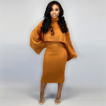 Load image into Gallery viewer, Turtleneck Long Sleeve Sweater Dress Women Autumn Winter Dress Loose Tunic Top Knit Rib Warm Two Piece Dresses Party Midi Dress