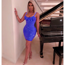 Load image into Gallery viewer, Sparkly Rhinestone Sexy Night Club Party Dress Women Spaghetti Strap Backless Bodycon Mini Dress Elegant Festival Glitter Dress