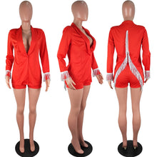 Load image into Gallery viewer, Party Sexy 2 Piece Set Women Tassel Blazer Jacket Top and Shorts Set Suit Autumn Festival Matching Sets Women Two Piece Outfits