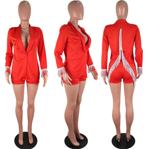 Party Sexy 2 Piece Set Women Tassel Blazer Jacket Top and Shorts Set Suit Autumn Festival Matching Sets Women Two Piece Outfits