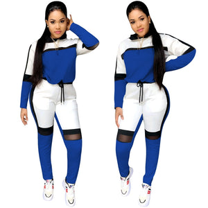 Patchwork Grey Casual Two Piece Set Tracksuit Women Hooded Crop Top and Pants Set Sweat Suit Women 2 Piece Tracksuit Sets