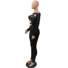 Load image into Gallery viewer, Black Hollow Out Sexy Bandage Jumpsuit Women Mesh Sheer Long Sleeve Backless Skinny Bodysuit Female Bodycon Party Romper Overall