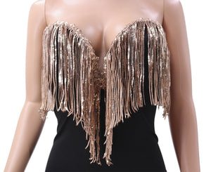 Backless Sequin Luxury Party Dress Women Strapless Bodycon Bandage Dress Tassel Fringe Short Elegant Ladies Sexy Club Mini Dress