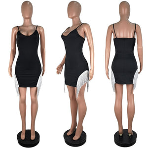 Sexy Bandage Party Dress Bodycon Mini Club Dress Summer Backless Spaghetti Strap Tassel Short Elegant Autumn Dress