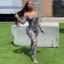 Load image into Gallery viewer, Bandage Bodycon Sexy Jumpsuit Women Off Shoulder Sheer Mesh Animal Print Jumpsuit Long Sleeve Sexy Party Club Romper Overalls