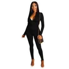 Load image into Gallery viewer, Solid One Piece Rompers Womens Jumpsuit Sexy Front Zip Turtleneck Slim Skinny Bodycon Jumpsuit Casual Fitness Bodysuit Catsuit