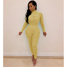 Load image into Gallery viewer, Ruched Mesh Sheer Sexy Bodycon Jumpsuit Women See Through Long Sleeve Party Club Rompers Womens Jumpsuit One Piece Overalls