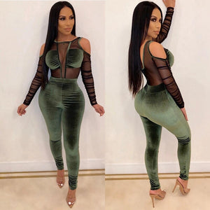 Elegant Sexy Jumpsuits for Women Long Sleeve Patchwork Mesh Black Bodycon Jumpsuit Rompers Backless Party Club Jumpsuit