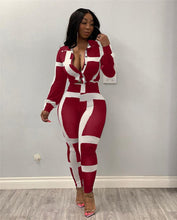 Load image into Gallery viewer, Autumn Two Piece Set Tracksuit for Women Striped Print Buttons Long Sleeve Shirt Top and Pants Sweat Suits 2 Piece Matching Sets