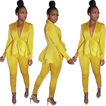 Load image into Gallery viewer, Ruffle Sexy Two Piece Pants Set Women Outfits White Blazer Jacket Top and Pants Suit Set Elegant 2 Piece Women Suits Office Sets