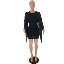 Load image into Gallery viewer, Winter Autumn Bodycon Dress Women Tassel Fringe Long Sleeve Casual Dress Sexy Black Club Party Elegant Mini Short Dress Vestidos