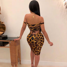 Load image into Gallery viewer, Backless Sexy Party Dress Women Animal Leopard Print Dress Autumn Off Shoulder Sheath Lace Up Elegant Bandage Bodycon Club Dress