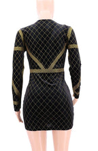 Load image into Gallery viewer, Sexy Elegant Gold Glitter Dress Women Clothes Winter Long Sleeve V Neck Geometric Printed Bodycon Birthday Party Club Dress