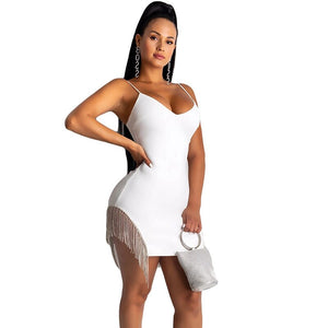 Sexy Bandage Party Dress Bodycon Mini Club Dress Summer Backless Spaghetti Strap Tassel Short Elegant Autumn Dress