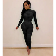 Load image into Gallery viewer, Ruched Mesh Sheer Sexy Bodycon Jumpsuit Women See Through Long Sleeve Party Club Rompers Womens Jumpsuit One Piece Overalls