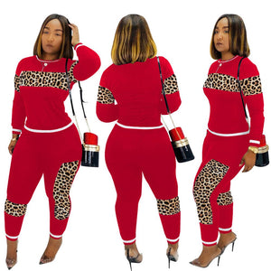 Leopard Camouflage Two Pieces Set Women's Sports Suit Long Sleeve Sweatshirt and Sweatpants Casual Tracksuit Jogging Femme