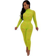 Load image into Gallery viewer, Ruched Mesh Sheer Sexy Bodycon Jumpsuit Women See Through Long Sleeve Party Club Rompers Womens Jumpsuit One Piece Overalls