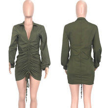 Load image into Gallery viewer, Sexy Party Dress Long Sleeve V Neck Green Mini Ruched Dress Autumn Winter Elegant Short Club Bodycon Dress Vestidos