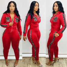 Load image into Gallery viewer, Tracksuit Women Leopard Print Splice Lounge Wear Two Piece Set Top and Pants Sweat Suits Streetwear Jogging Femme Chandal Mujer