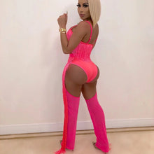 Load image into Gallery viewer, Women 2 Piece Sexy Club Outfits Set Festival Clothing Crop Top Hollow out Mesh Pants Set Party Tassel Two Piece Matching Sets