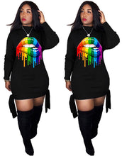 Load image into Gallery viewer, Colorful Lip Print T Shirt Dress Women Long Sleeve Lace Up Mini Dress Ladies Streetwear Night Party Sexy Club Dresses Vestidos