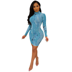 Summer Women Sexy Club Dress Elegant Party Dresses Long Sleeve Mesh See Through Short Mini Bandage Bodycon Dress Vestido