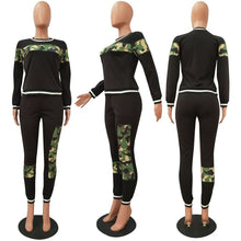 Load image into Gallery viewer, Leopard Camouflage Two Pieces Set Women&#39;s Sports Suit Long Sleeve Sweatshirt and Sweatpants Casual Tracksuit Jogging Femme