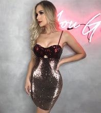 Load image into Gallery viewer, Sexy Sequin Night Club Sparkly Party Dresses Women Spaghetti Strap Strapless Bodycon Bandage Dress Elegant Little Black Dress