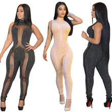 Load image into Gallery viewer, Rhinestone Jumpsuit Women Summer Sleeveless Sheer Mesh Patchwork Club Bodycon Jumpsuit Long Pants Romper Party Jumpsuits Catsuit