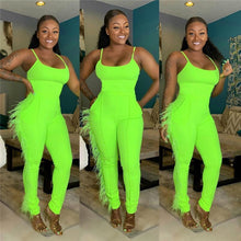 Load image into Gallery viewer, Neon Green Tassel Trim Sexy Jumpsuit Womens Spaghetti Strap Sleeveless Bodycon Long Jumpsuit Club Party Rompers Female Overalls