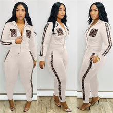 Load image into Gallery viewer, Tracksuit Women Leopard Print Splice Lounge Wear Two Piece Set Top and Pants Sweat Suits Streetwear Jogging Femme Chandal Mujer