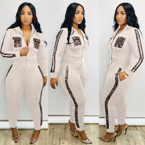 Tracksuit Women Leopard Print Splice Lounge Wear Two Piece Set Top and Pants Sweat Suits Streetwear Jogging Femme Chandal Mujer