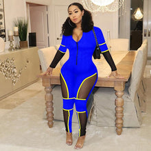 Load image into Gallery viewer, Leopard Bodycon Sexy Jumpsuits Mesh Patchwork Tights Zip Long Sleeve Party Romper Fall Autumn Jumpsuit Overalls