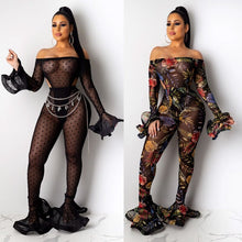 Load image into Gallery viewer, Sexy Mesh 2 Piece Set Women Club Outfits Festival Clothing Party Bodysuit Top and Flare Pants Set Two Piece Matching Women Sets